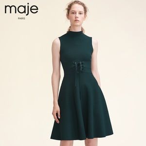 Maje Revolve Elegant Waist Knitted Dress Green Sz1